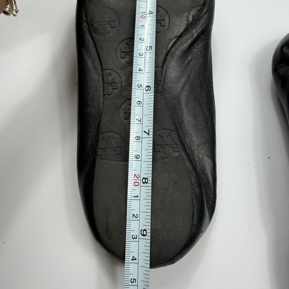 Tory Burch Reva Ballet Flats Womens 7.5 Black Leather Gold Logo Slip On Shoes - Picture 9 of 9